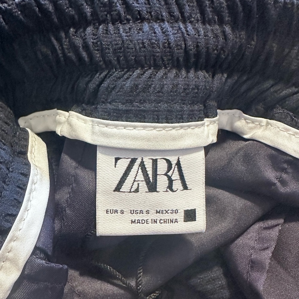 Zara Men’s  Navy Blue Seersucker Elastic Band Draw String Lightweight Shorts - Picture 9 of 11